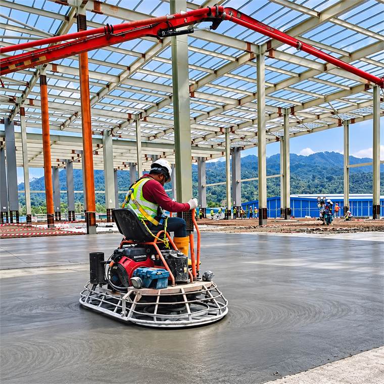 Ride-on trowel flat floor finishing works
